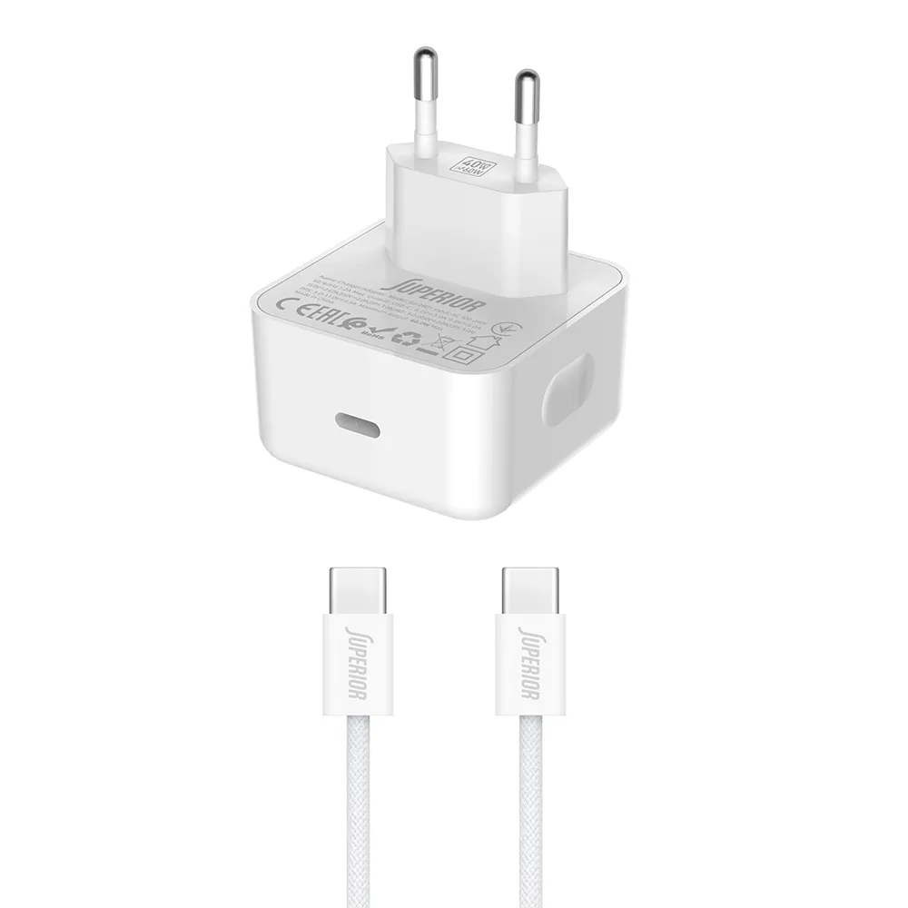 Kucni punjac Superior SU-2801 40W Dynamic Power Adapter 60W Max Type C na Type C beli