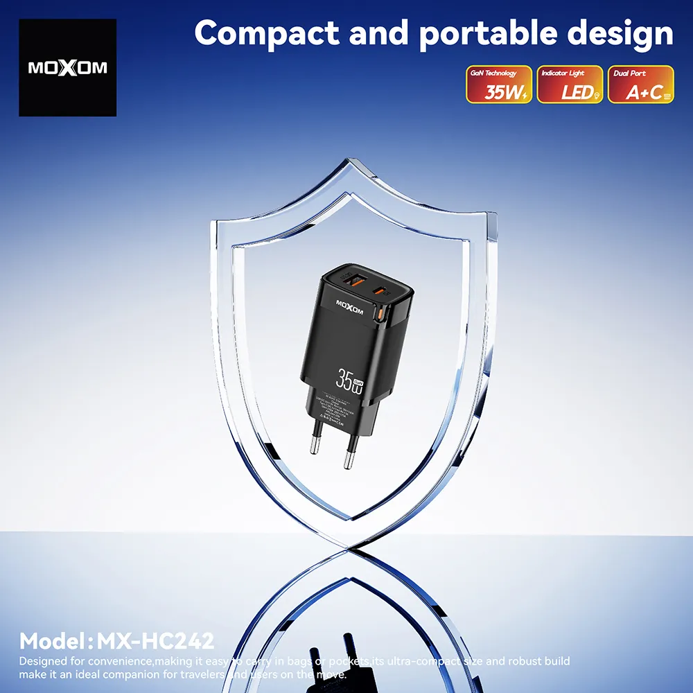 Kuciste punjaca MOXOM MX-HC242 35W PD Type C + USB crno