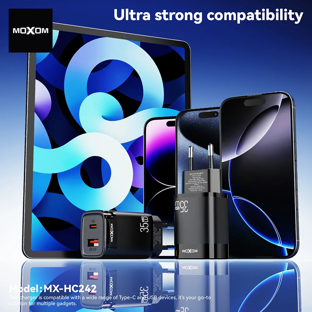Kuciste punjaca MOXOM MX-HC242 35W PD Type C + USB crno