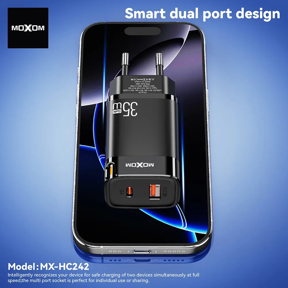 Kuciste punjaca MOXOM MX-HC242 35W PD Type C + USB crno