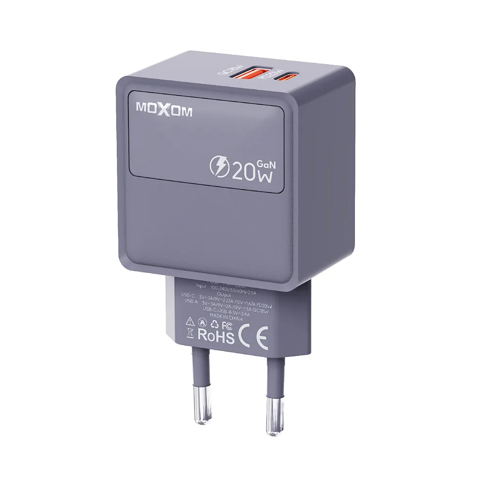 Kuciste punjaca MOXOM MX-HC286 Type C + USB 20W sivi