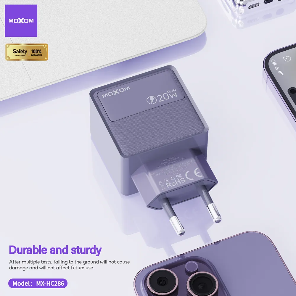 Kuciste punjaca MOXOM MX-HC286 Type C + USB 20W sivi