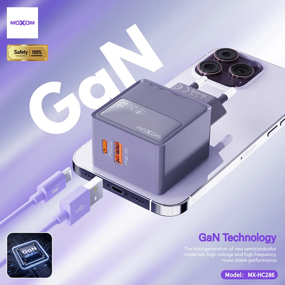 Kuciste punjaca MOXOM MX-HC286 Type C + USB 20W sivi
