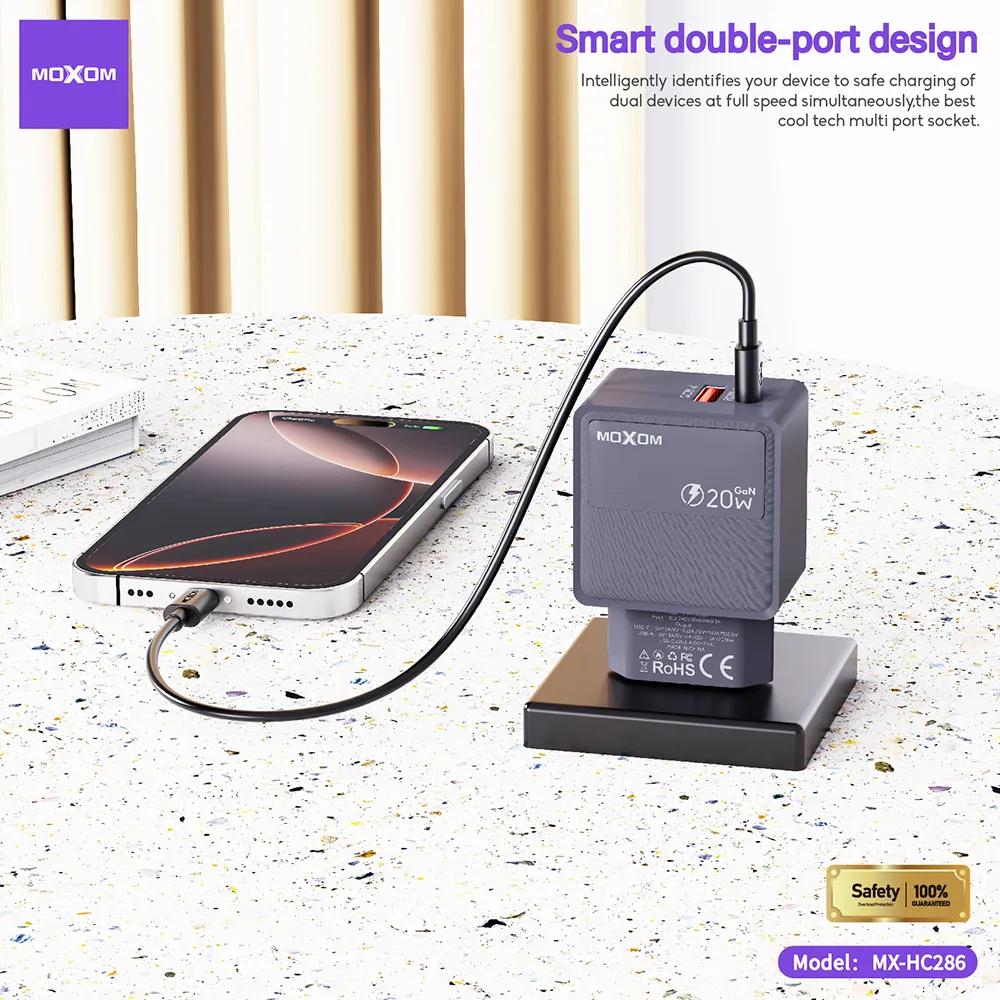 Kuciste punjaca MOXOM MX-HC286 Type C + USB 20W sivi