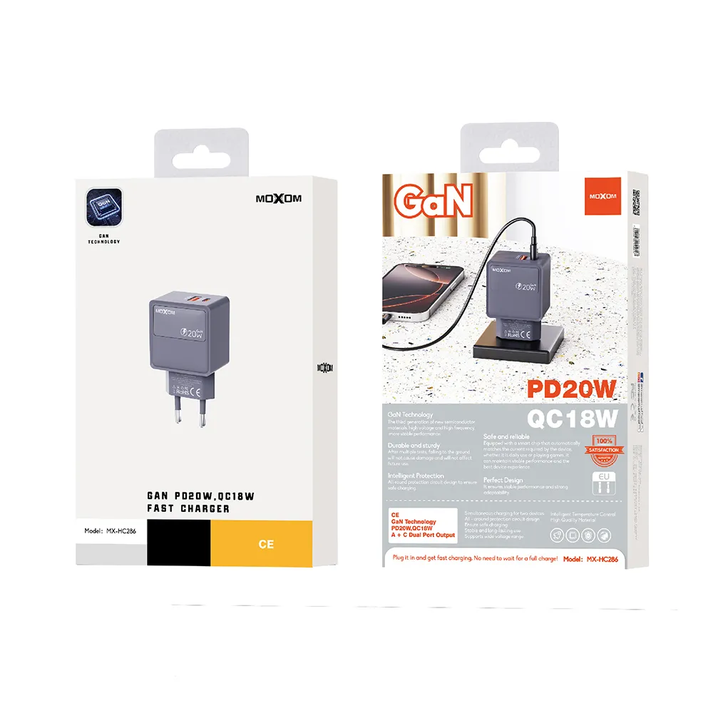 Kuciste punjaca MOXOM MX-HC286 Type C + USB 20W sivi