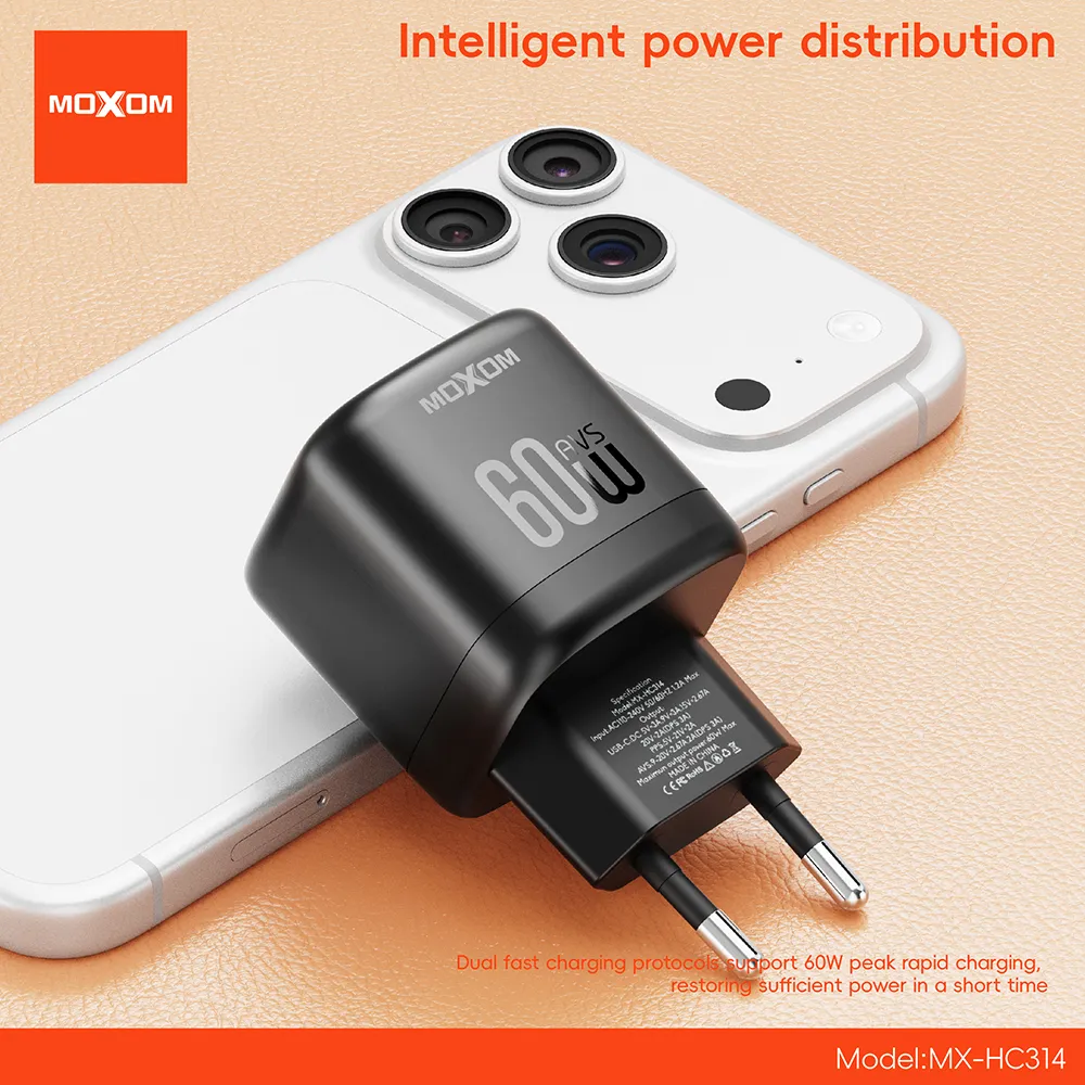 Kucni punjac Moxom MX-HC314 40W PD 65W AVS Type-C na Type-C crni