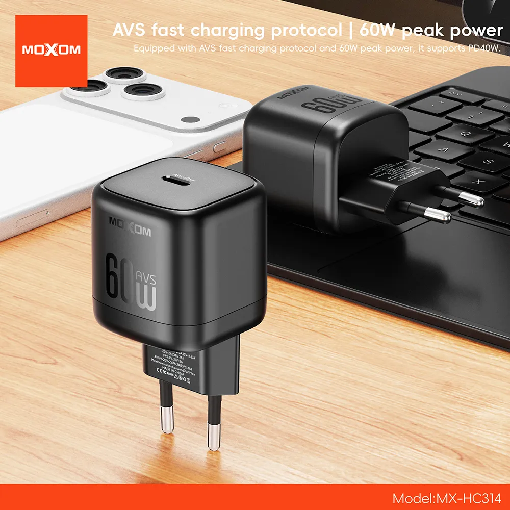Kucni punjac Moxom MX-HC314 40W PD 65W AVS Type-C na Type-C crni