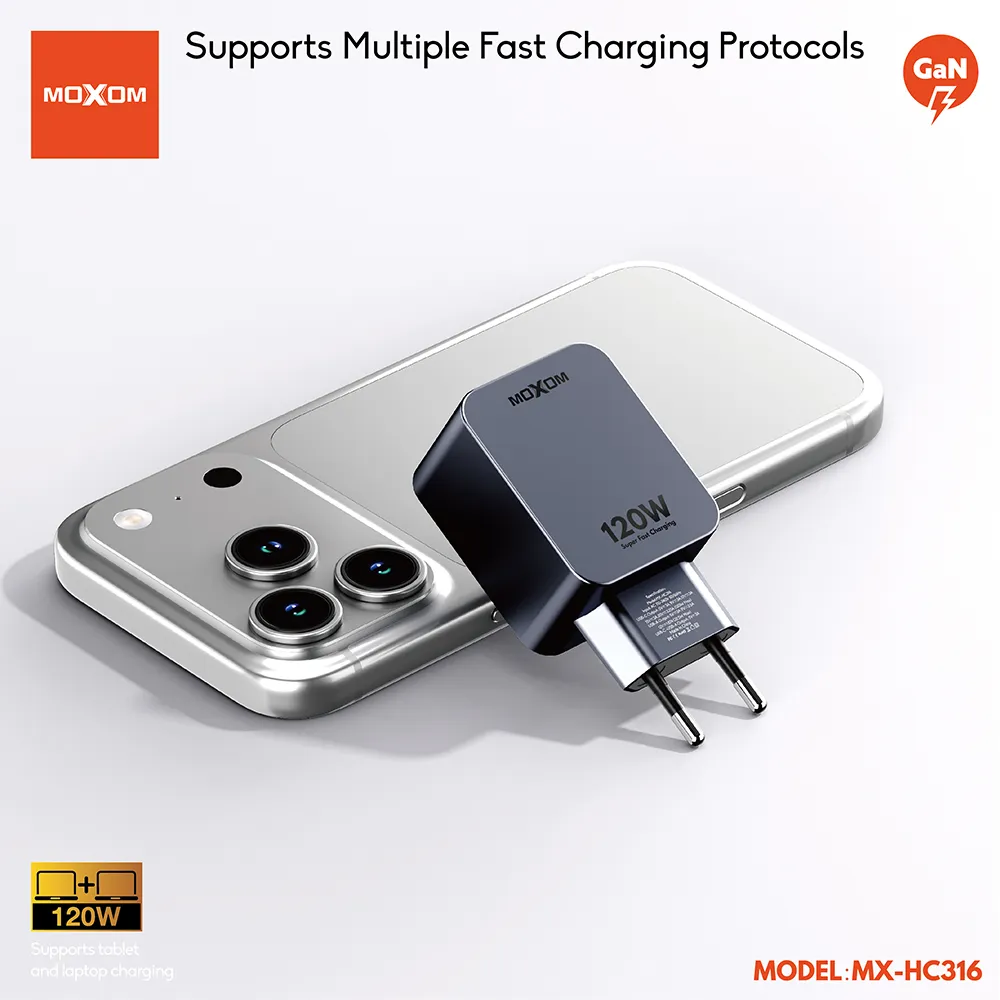 Kucni punjac MOXOM MX-HC316 Turbo 120W AVS + Type C Type C kabal crni