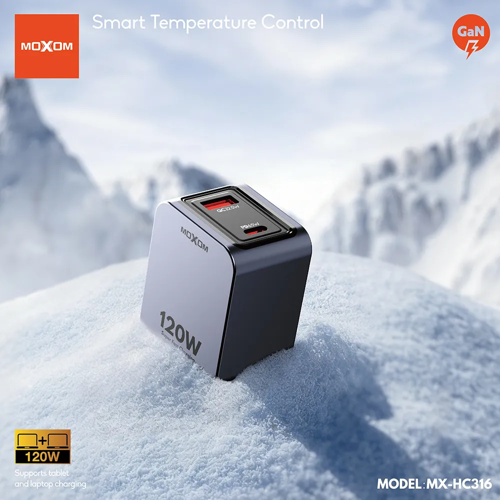 Kucni punjac MOXOM MX-HC316 Turbo 120W AVS + Type C Type C kabal crni