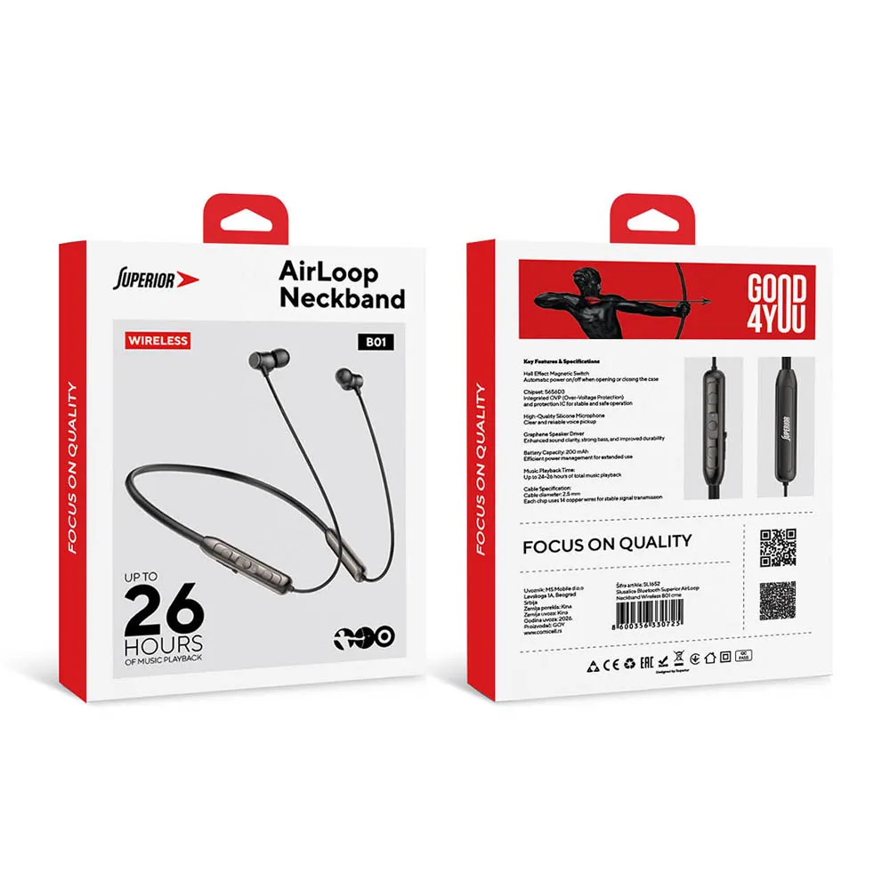 Slusalice Bluetooth Superior AirLoop Neckband Wireless B01 crne