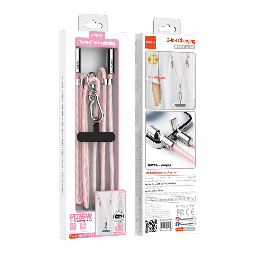 USB data kabal Moxom MX-CB313 Type-C to Lightning strap pink