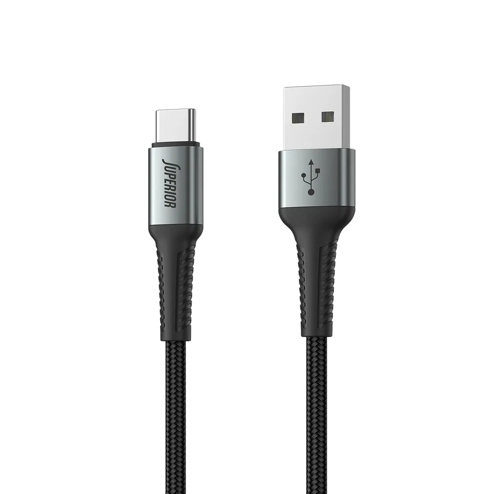 USB data kabal Superior SU-K108 pleteni Fast 27W 3A USB A na Type-C 2m crni