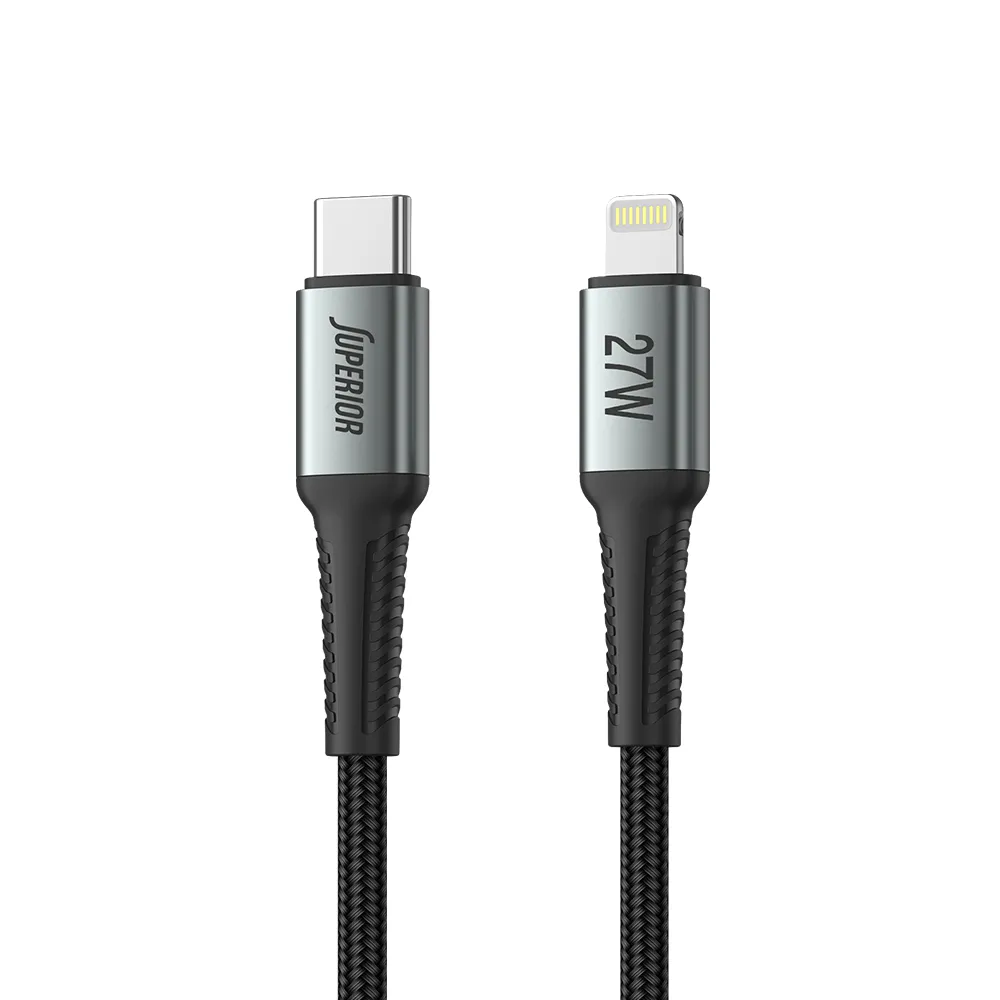 USB data kabal Superior SU-K109 pleteni 27W 3A Type-C na Lightning 2m crni