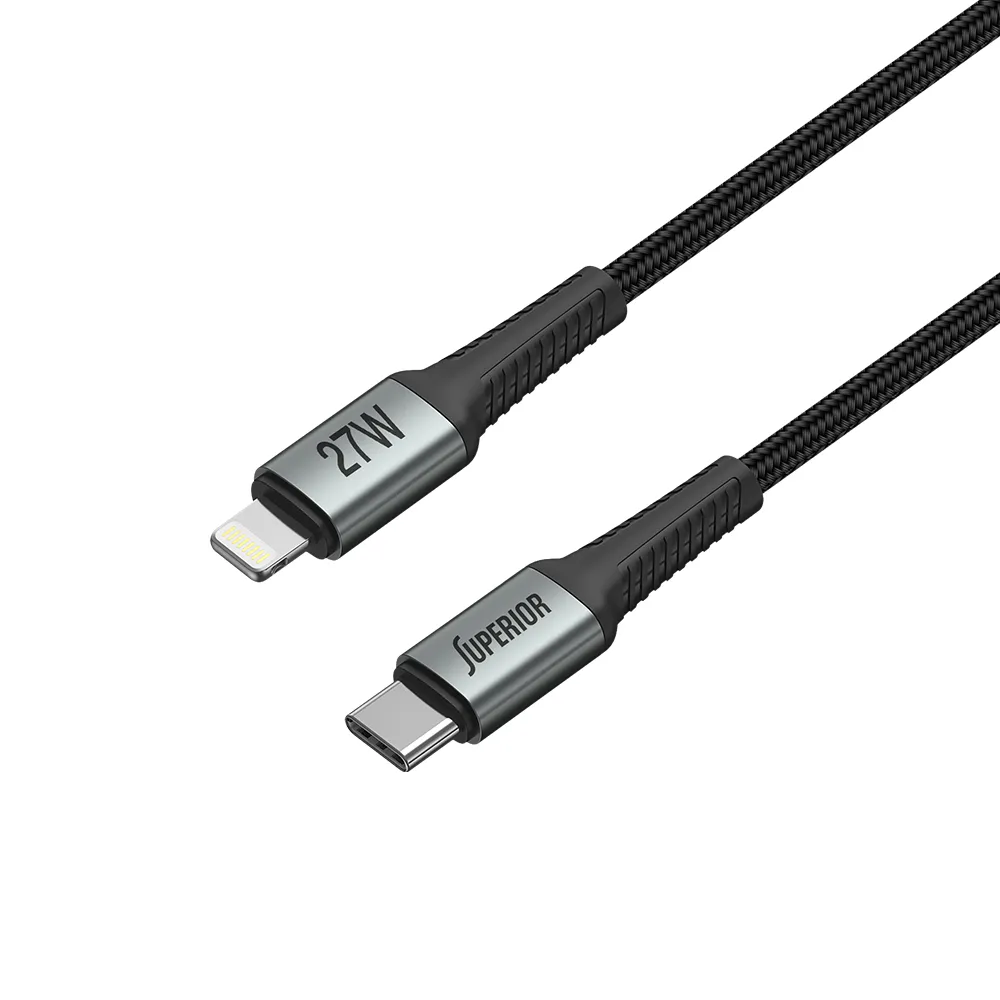 USB data kabal Superior SU-K109 pleteni 27W 3A Type-C na Lightning 2m crni