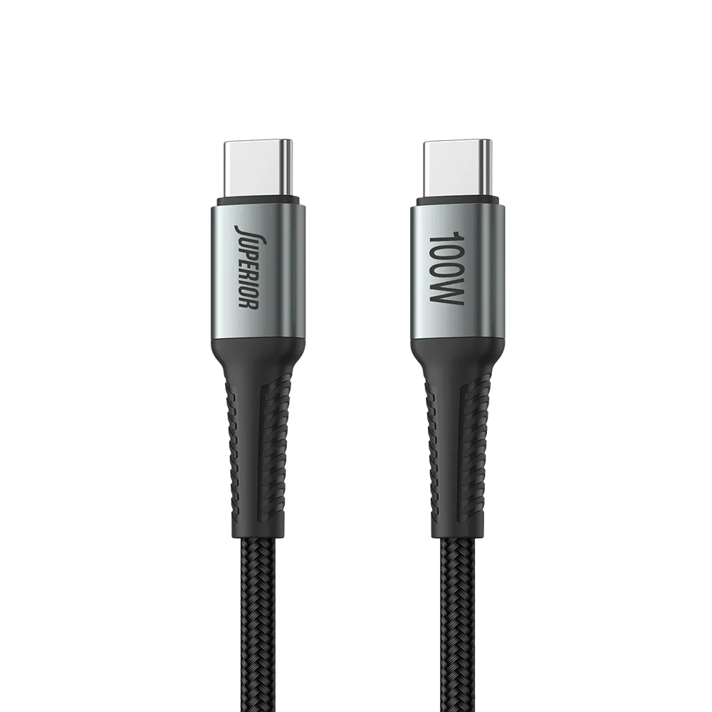 USB data kabal Superior SU-K110 pleteni Fast 100W 5A Type-C na Type-C 2m sivi