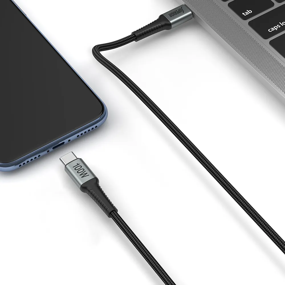 USB data kabal Superior SU-K110 pleteni Fast 100W 5A Type-C na Type-C 2m sivi