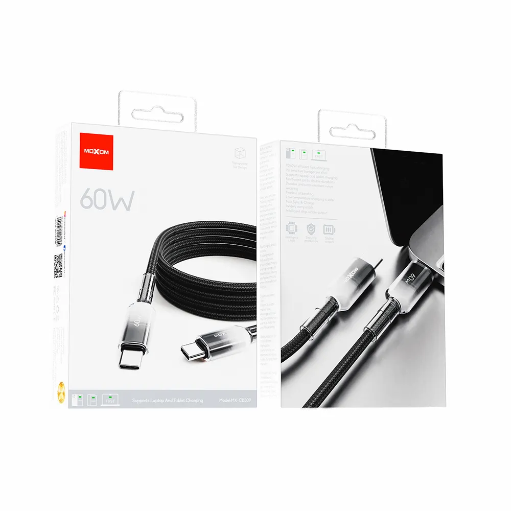 USB data kabal MOXOM MX-CB309 60W Fast Type-C na Type-C crni