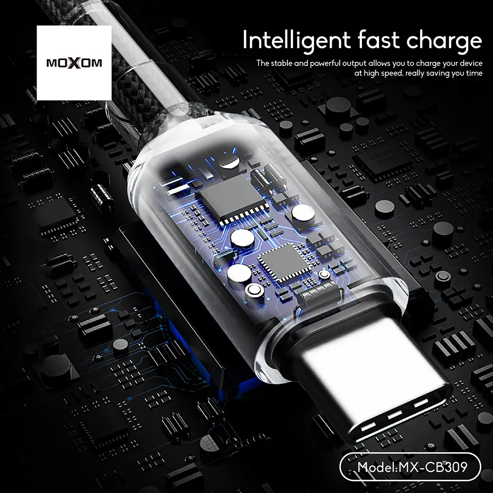 USB data kabal MOXOM MX-CB309 60W Fast Type-C na Type-C crni