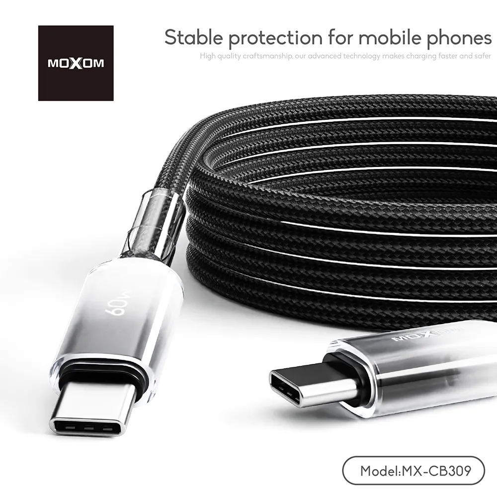 USB data kabal MOXOM MX-CB309 60W Fast Type-C na Type-C crni