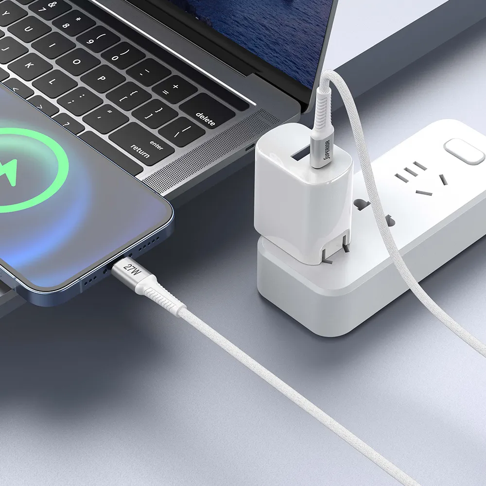 USB data kabal Superior SU-K150 pleteni 27W 3A Type-C na Lightning 1m beli
