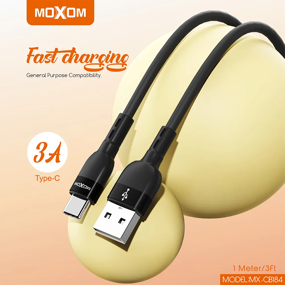 USB data kabal Moxom MX-CB184 silicone micro 3A 1m crni