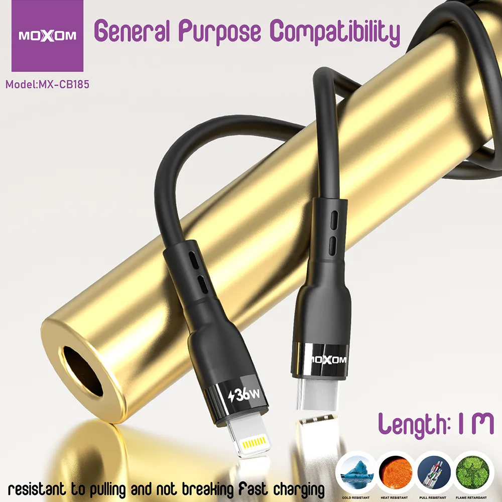 USB data kabal Moxom MX-CB185 silicone Type C na Lightning 36W 1m crni