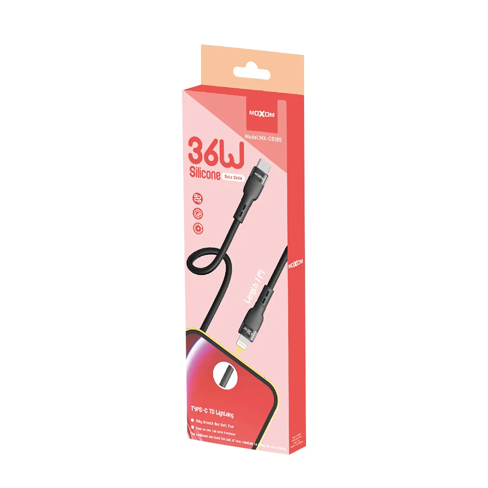 USB data kabal Moxom MX-CB185 silicone Type C na Lightning 36W 1m crni