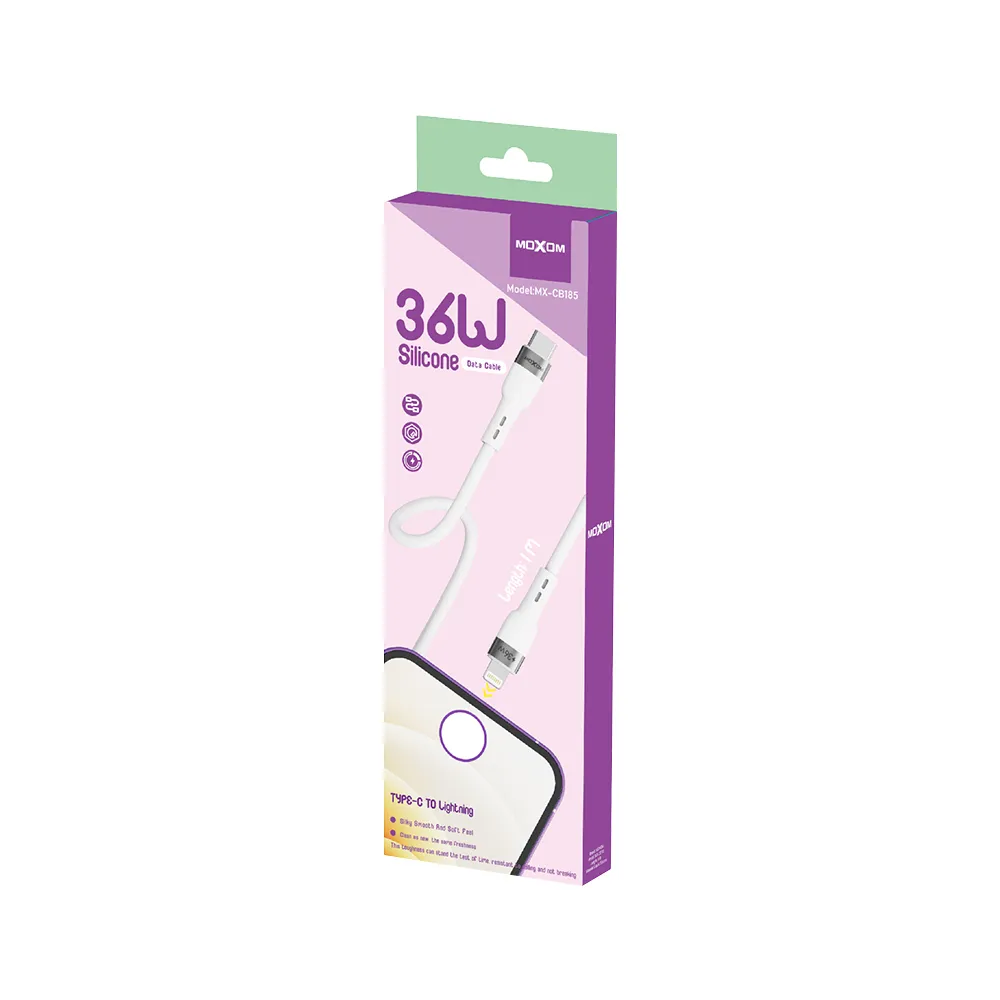 USB data kabal Moxom MX-CB185 silicone Type C na Lightning 36W 1m beli