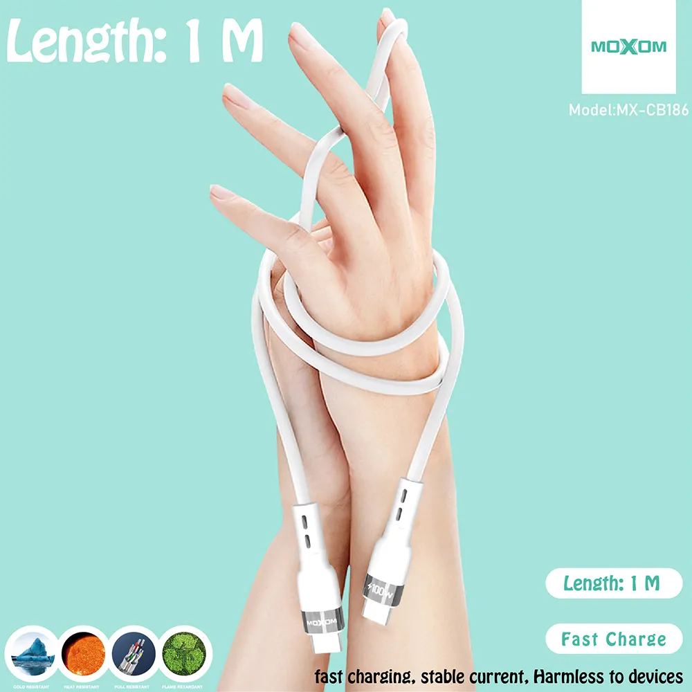 USB data kabal Moxom MX-CB186 silicone Type C na Type C 100W 1m crni