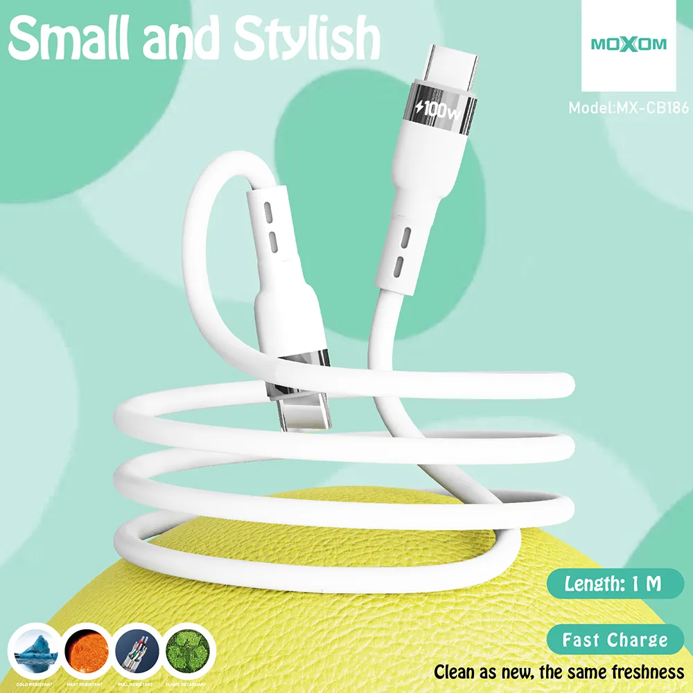USB data kabal Moxom MX-CB186 silicone Type C na Type C 100W 1m crni