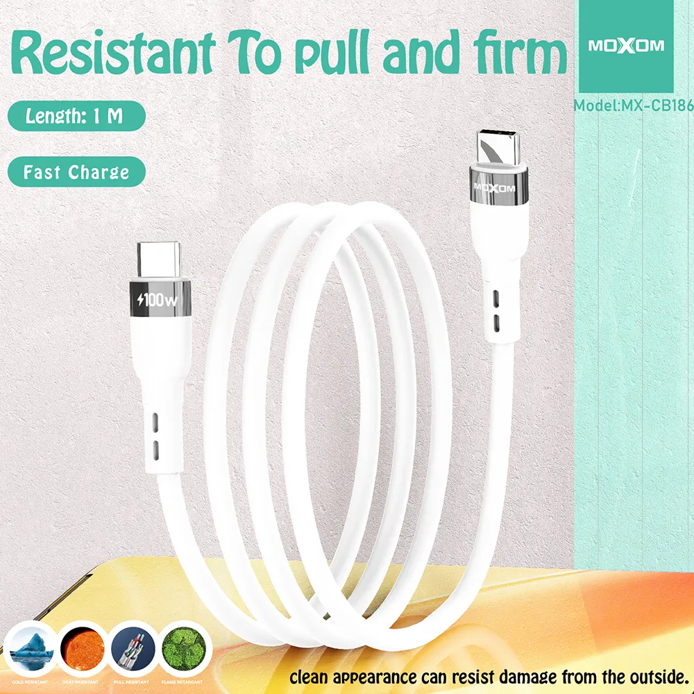 USB data kabal Moxom MX-CB186 silicone Type C na Type C 100W 1m crni