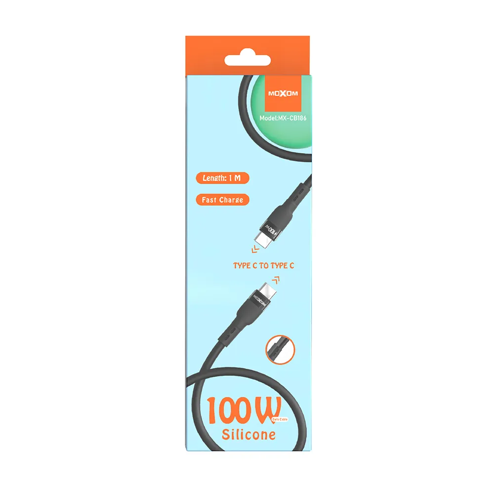 USB data kabal Moxom MX-CB186 silicone Type C na Type C 100W 1m crni