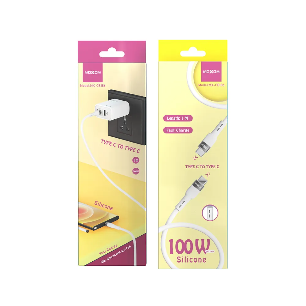 USB data kabal Moxom MX-CB186 silicone Type C na Type C 100W 1m beli