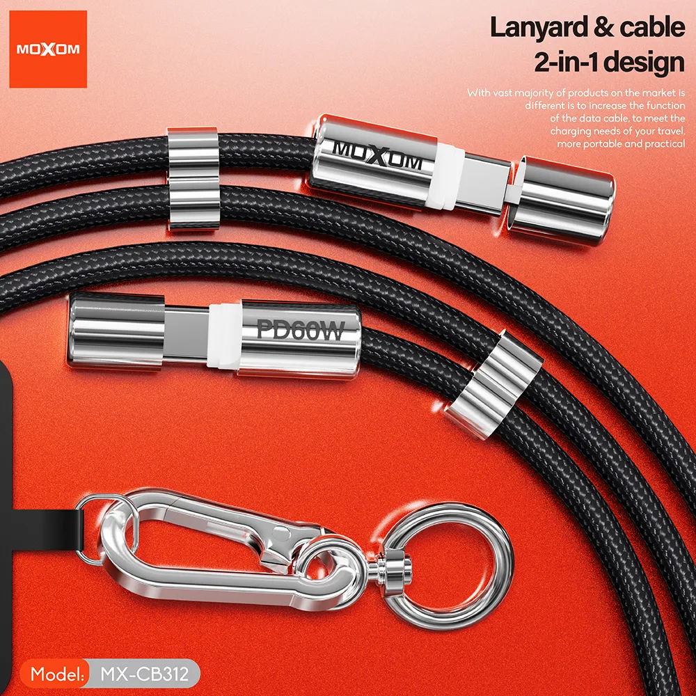 USB data kabal Moxom MX-CB312 Type C to Type C strap crni