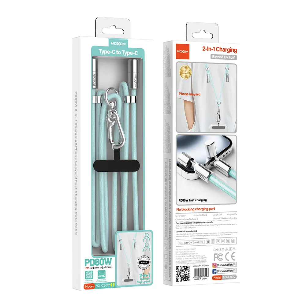 USB data kabal Moxom MX-CB312 Type C to Type C strap plavi