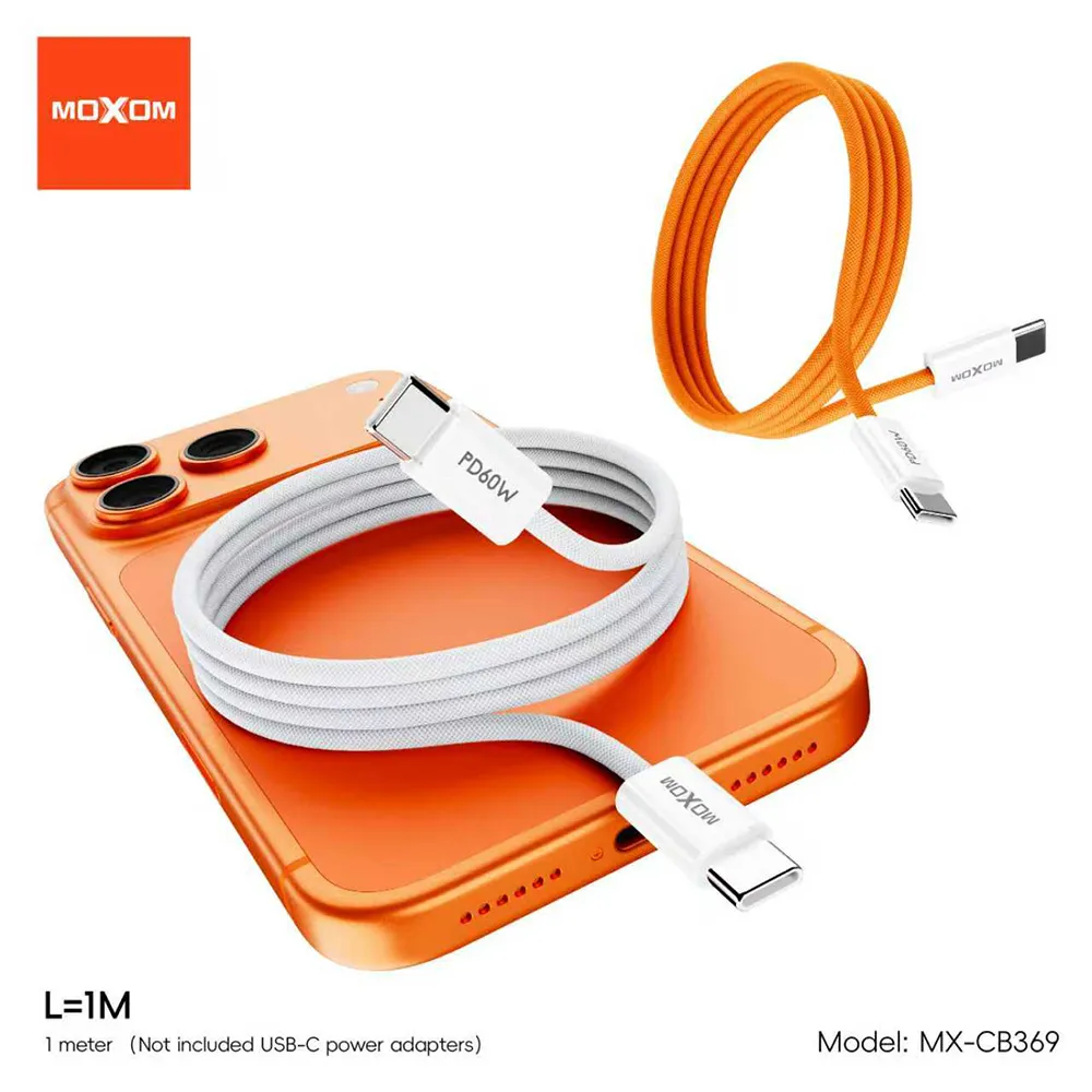 USB data kabal MOXOM MX-CB369 pleteni Fast 60W 3A Type-C na Type-C 1m narandzasti