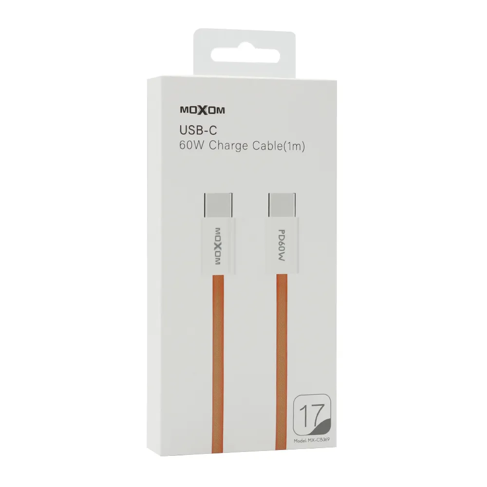 USB data kabal MOXOM MX-CB369 pleteni Fast 60W 3A Type-C na Type-C 1m narandzasti