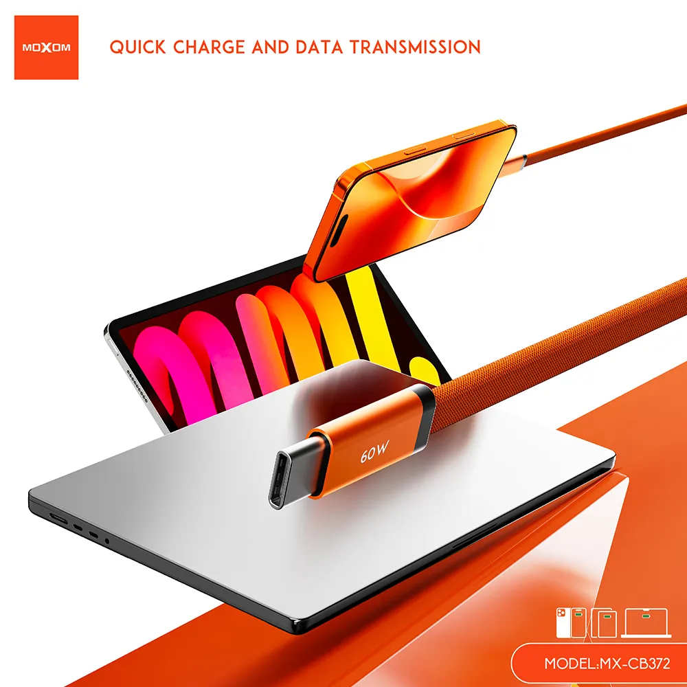 USB data kabal MOXOM MX-CB372 pleteni Fast 60W 3A Type-C na Type-C 1m beli