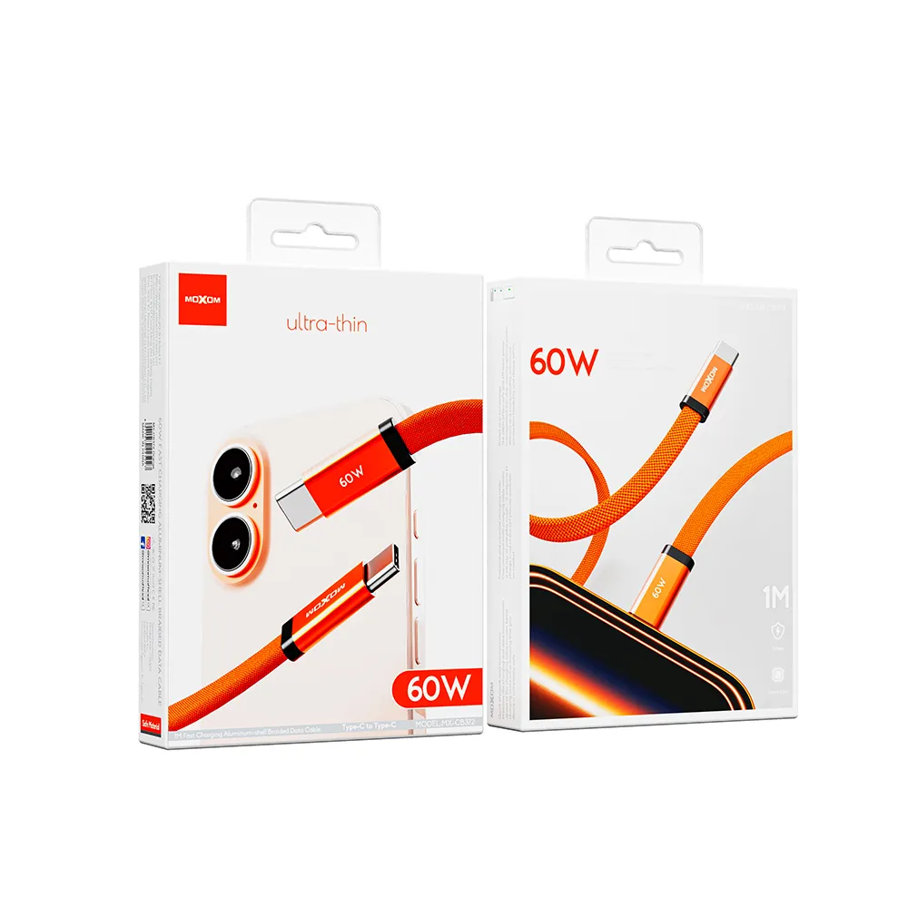 USB data kabal MOXOM MX-CB372 pleteni Fast 60W 3A Type-C na Type-C 1m narandzasti