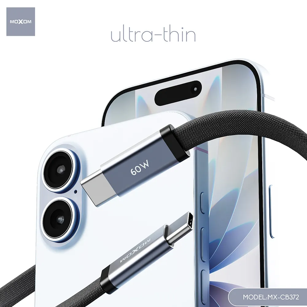 USB data kabal MOXOM MX-CB372 pleteni Fast 60W 3A Type-C na Type-C 1m narandzasti