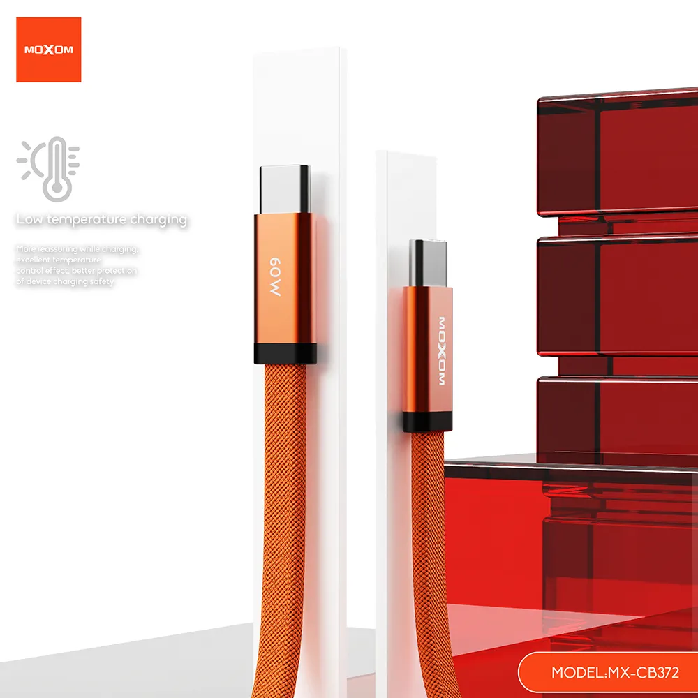USB data kabal MOXOM MX-CB372 pleteni Fast 60W 3A Type-C na Type-C 1m narandzasti