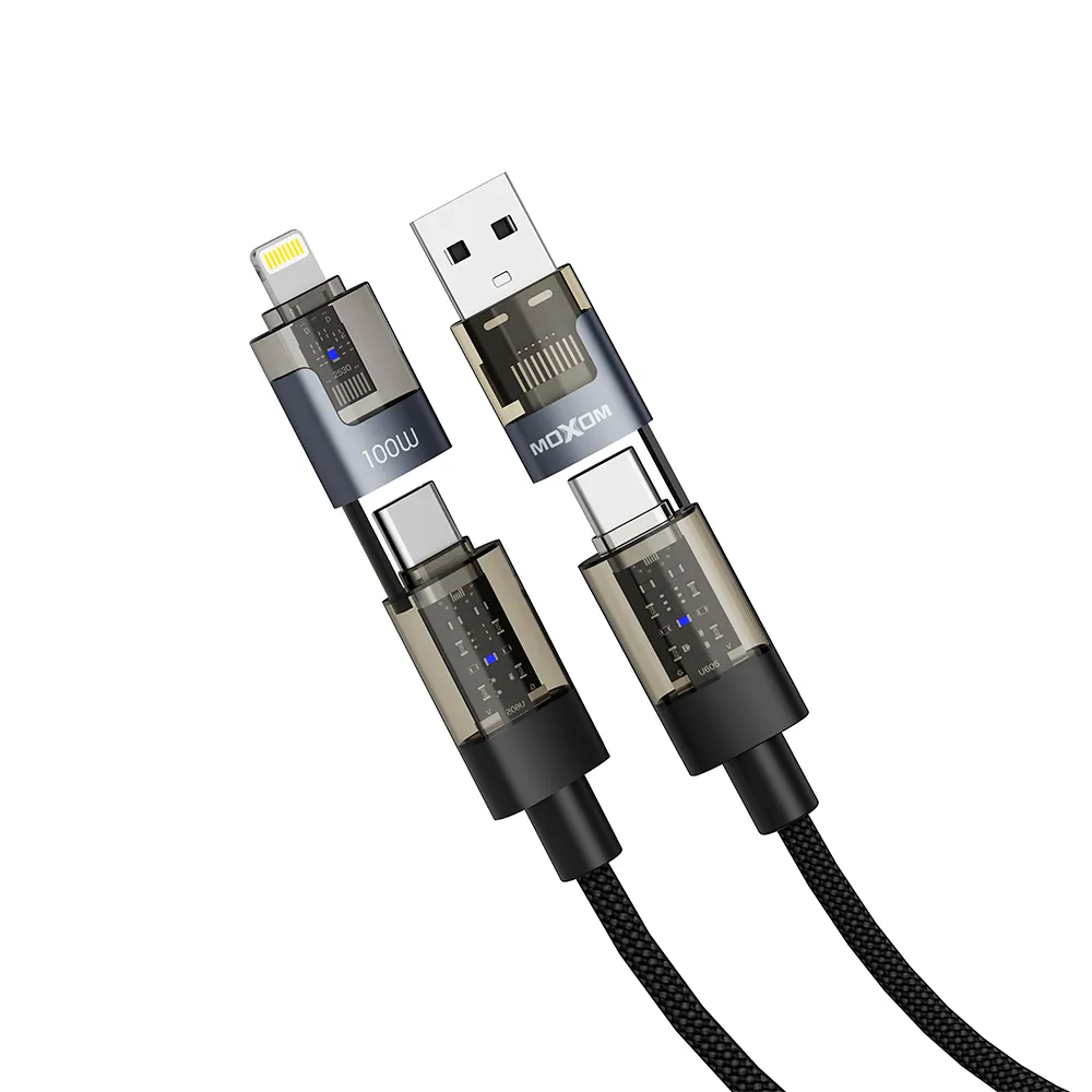 USB data kabal Moxom 4 u 1 Type C na Type C/Lightning, USB na Type C/lightning MX-CB364 100W 1m crni