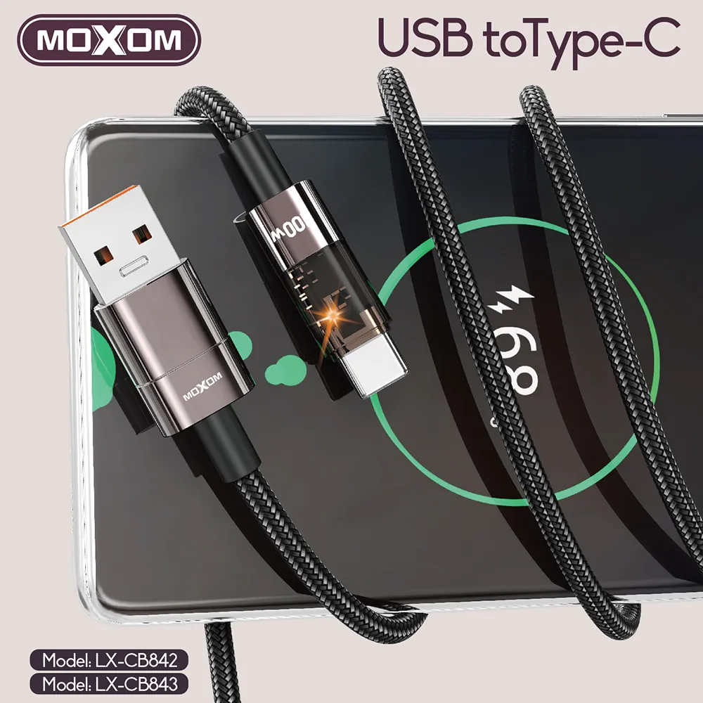 USB data kabal Moxom LX-CB843 LED 100W Type C 1,2m crni
