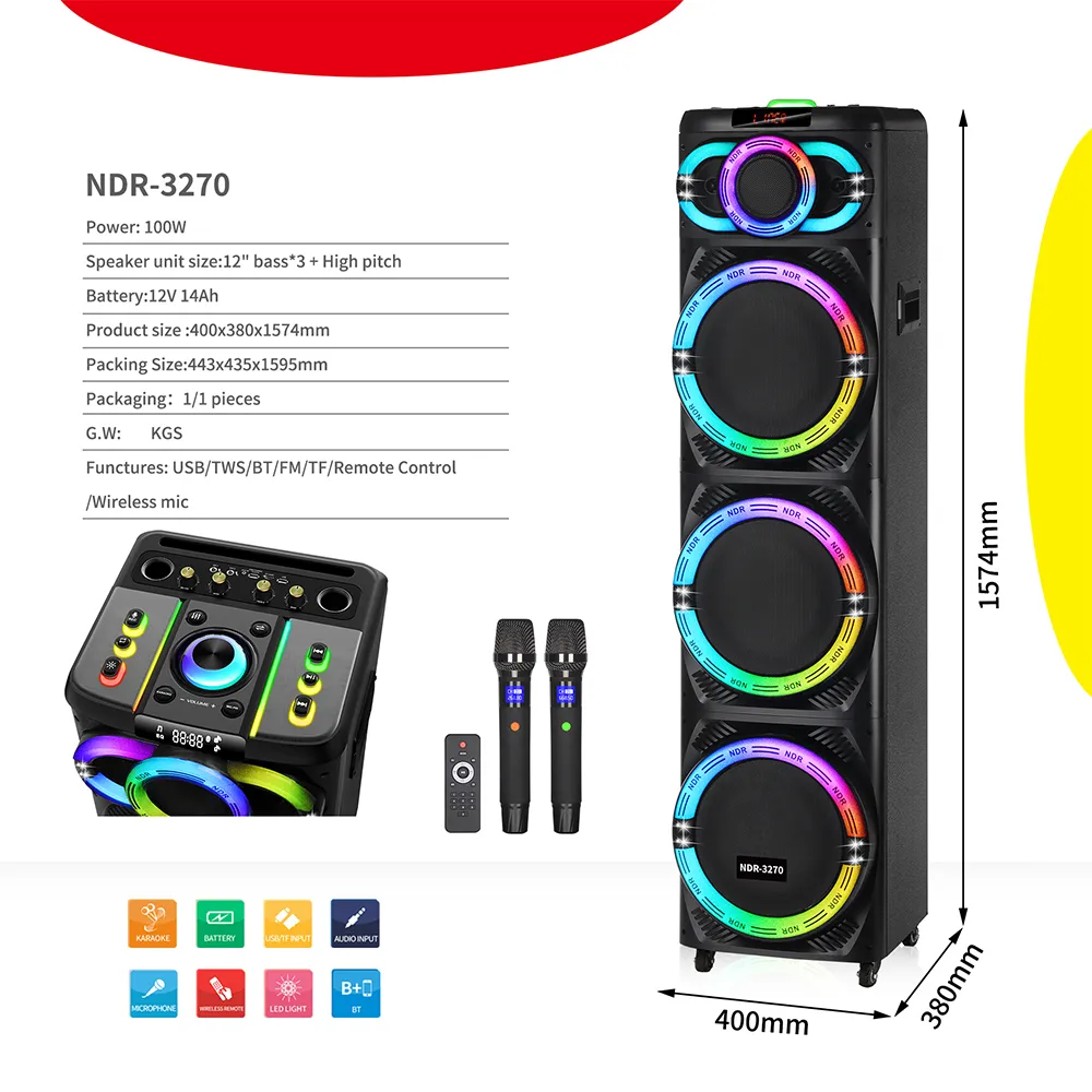 Zvucnik bluetooth NDR-3270 3*12 inca crni
