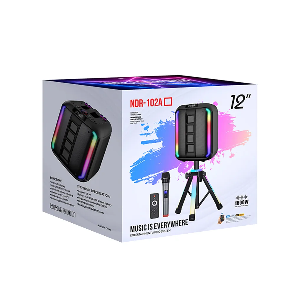 Zvucnik bluetooth NDR-102A 40W 12 inca sa mikrofonom i stalkom crni