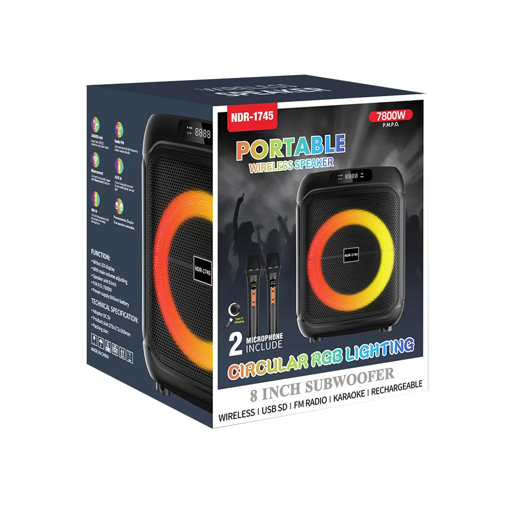 Zvucnik bluetooth NDR-1745  8 inca sa dva mikrofona crni