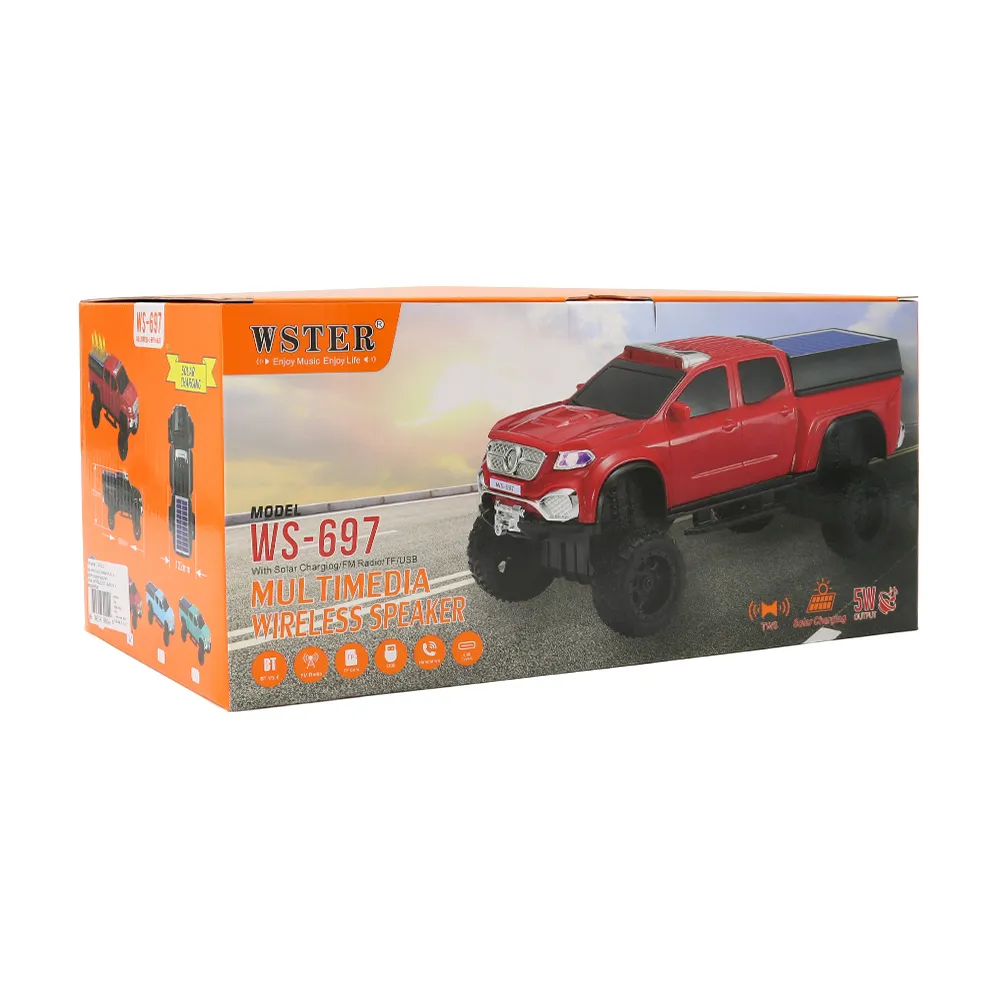 Zvucnik bluetooth WS-697 sa solarnim punjenjem auto crveni
