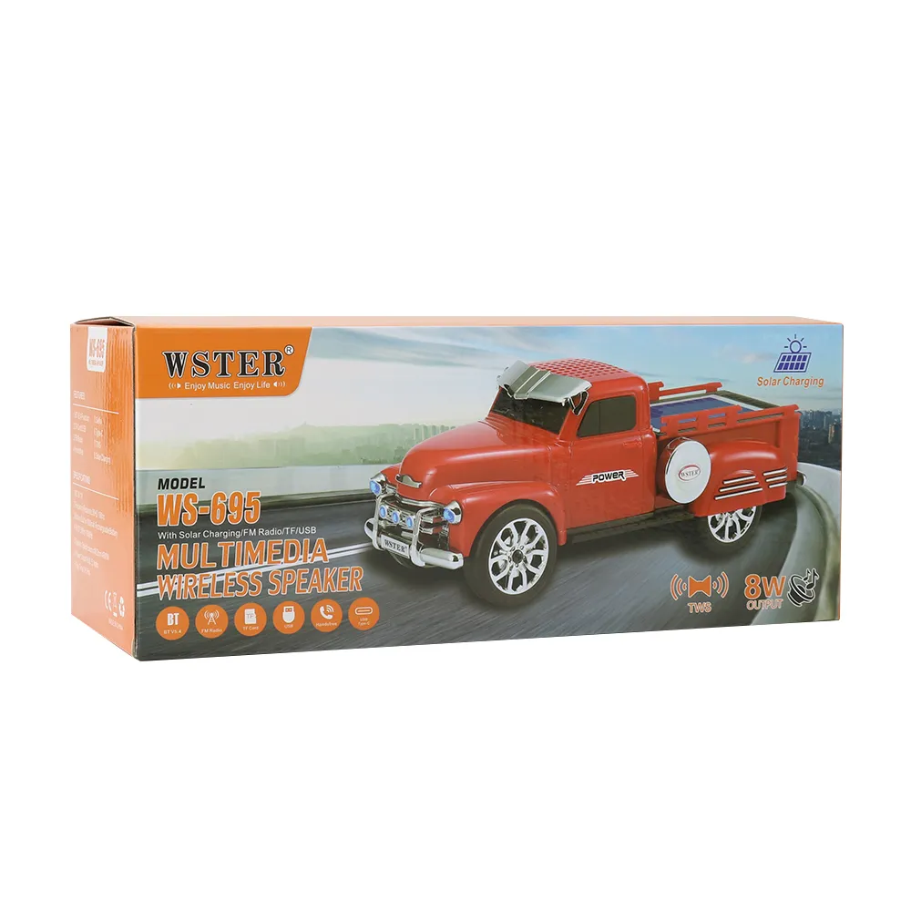 Zvucnik bluetooth WS-695 sa solarnim punjenjem auto crveni