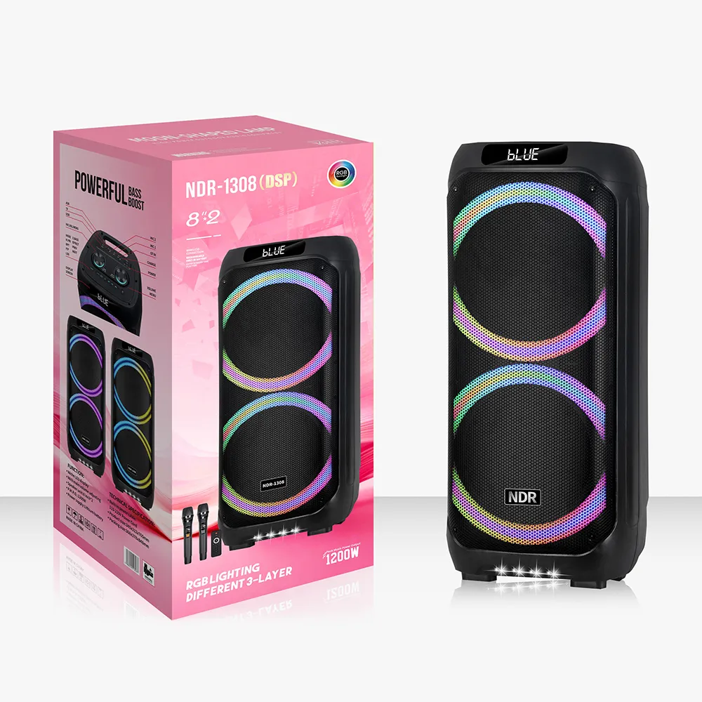 Zvucnik bluetooth NDR-1308 (DSP) 60W 2*8 inca sa dva mikrofona crni
