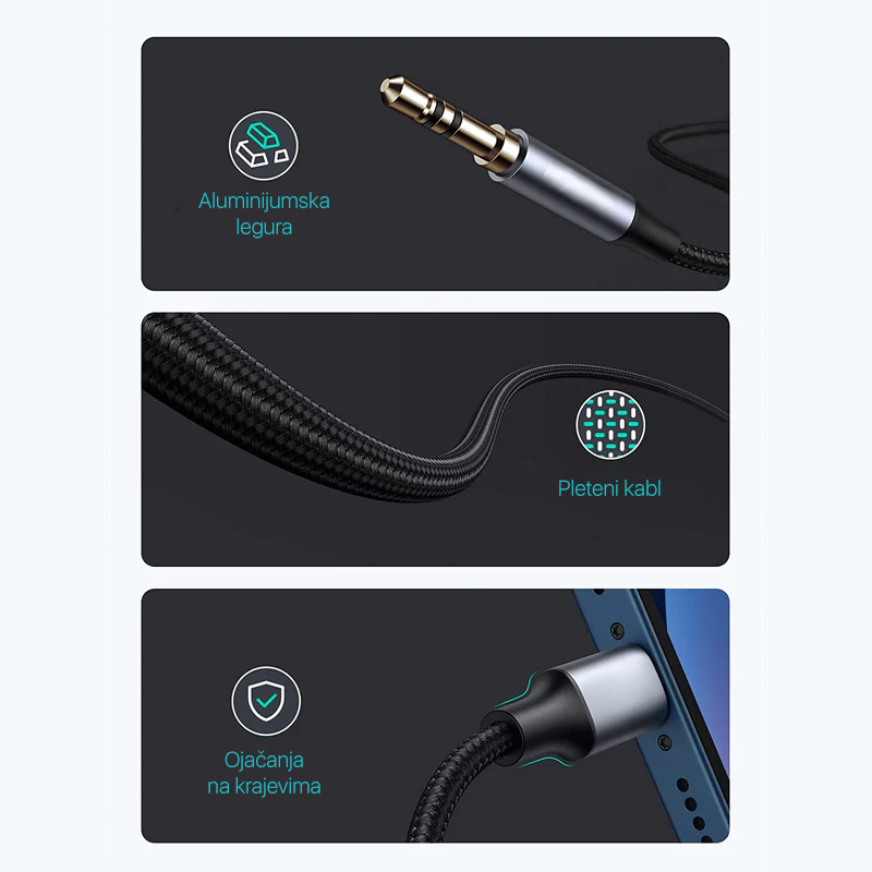 Adapter Pluginn 3.5mm na Lightning 1m crni - Slika 3